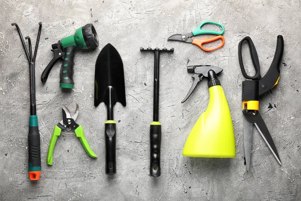 Gardening Tools Grey Background — Stock Photo, Image