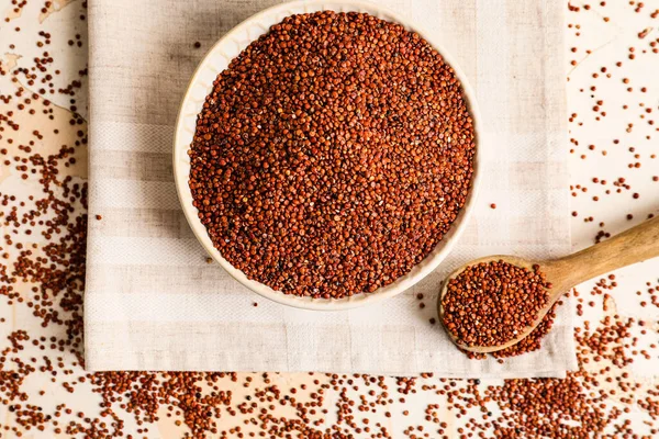 Bowl Spoon Healthy Quinoa White Background — Stock Photo, Image