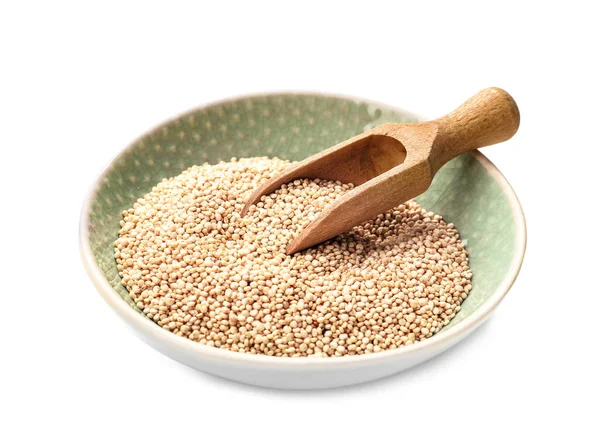 Bowl Scoop Healthy Quinoa White Background — Stock Photo, Image