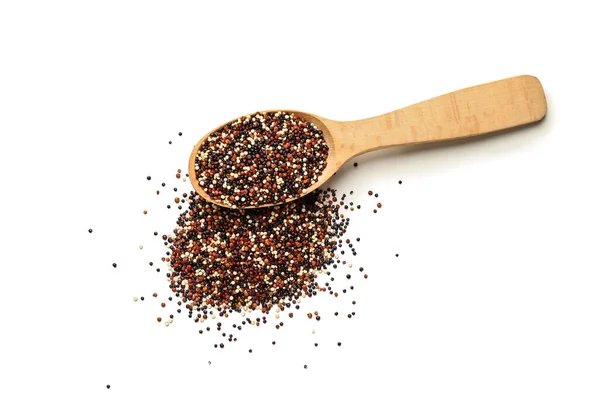 Lepel Met Gezonde Quinoa Witte Achtergrond — Stockfoto