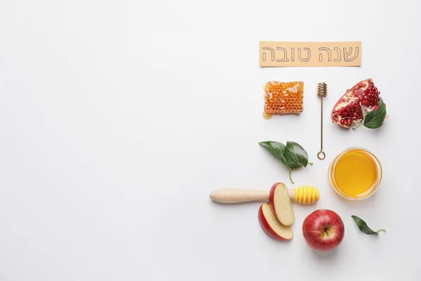 Zeneszerzés Rosh Hashanah Zsidó Újév Ünneplés Fehér Alapon — Stock Fotó