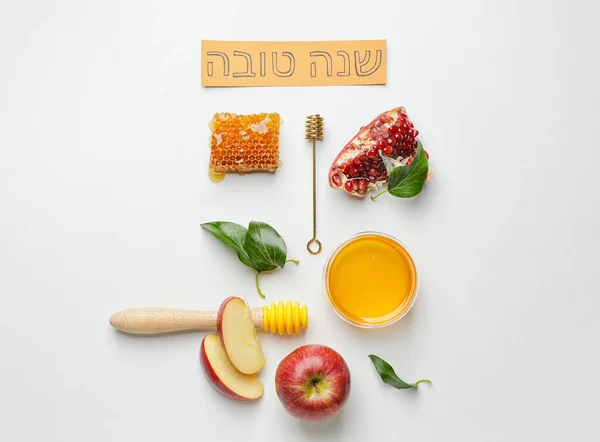 Composition Rosh Hashanah Jewish New Year Celebration White Background — Stock Photo, Image