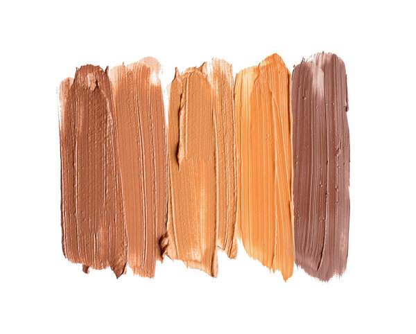 Samples of foundation for makeup on white background