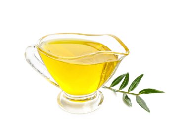 Beyaz arka planda zeytinyağı sosu.