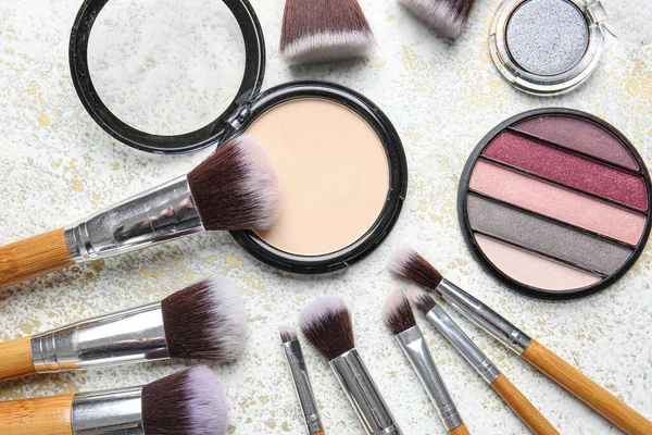 Set Makeup Brushes Cosmetics Light Background — Stock Photo, Image