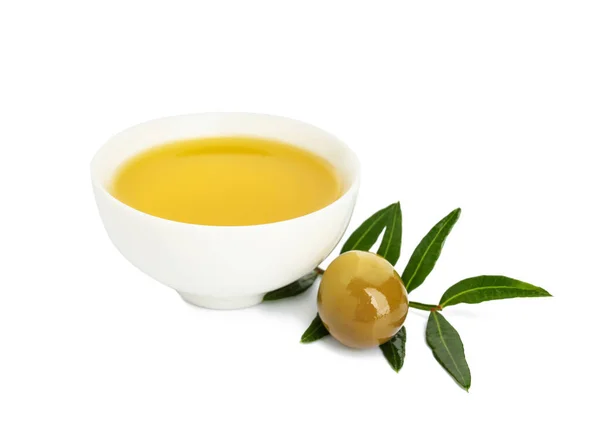 Bowl Olive Oil White Background — Stock Photo, Image