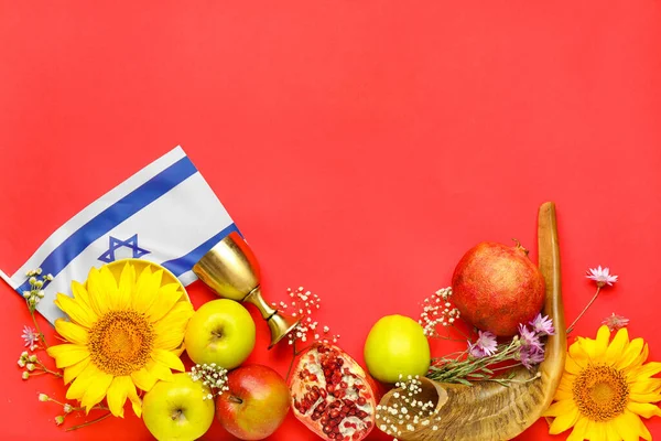 Composition Rosh Hashanah Jewish New Year Color Background — Stock Photo, Image