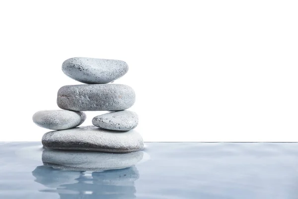 Stack Spa Stones Water White Background — Stock Photo, Image