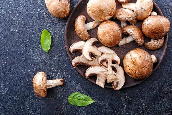 Plate Raw Mushrooms Table — Stock Photo, Image