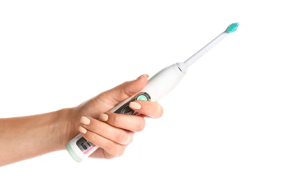 Hand Electric Tooth Brush White Background — Stock Photo, Image