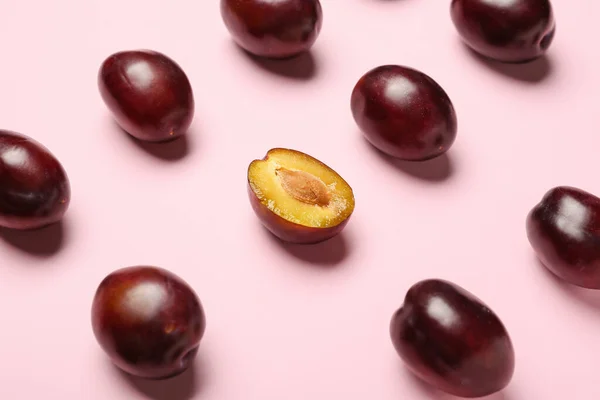 Tasty Sweet Plums Color Background — Stock Photo, Image