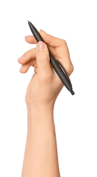 Hand Mit Stift Auf Weißem Hintergrund — Stockfoto