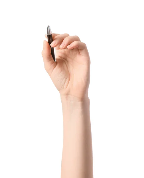 Рука Ручкою Білому Тлі — стокове фото