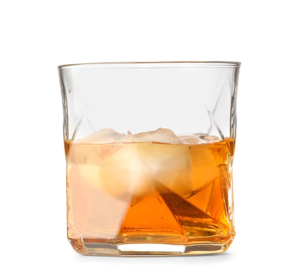 Glass Whiskey Ice Cubes White Background — Stock Photo, Image