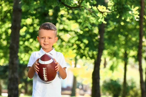 Little Boy Playing American Football Outdoors — Stock Photo, Image