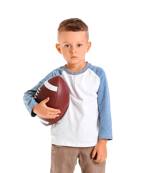 Kleiner Junge Mit Rugby Ball Auf Weißem Hintergrund — Stockfoto