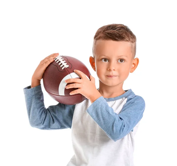 Kleiner Junge Mit Rugby Ball Auf Weißem Hintergrund — Stockfoto