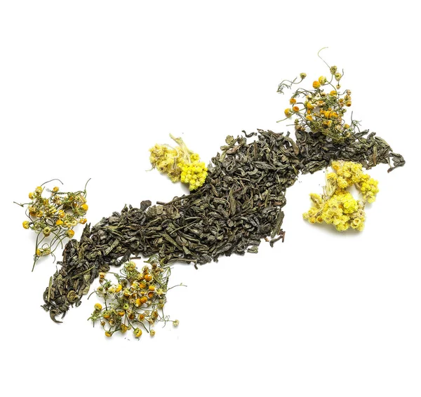 Dry Tea Leaves Flowers White Background — Stock Photo, Image