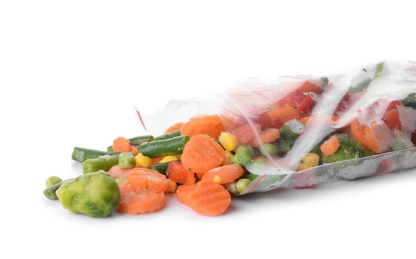 Bag Mix Frozen Vegetables White Background — Stock Photo, Image