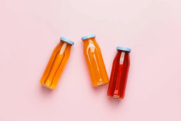 Bottles Juices Color Background — Stock Photo, Image