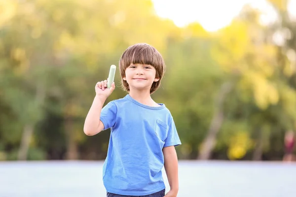 Little Boy Chalk Outdoors — Stock Photo, Image