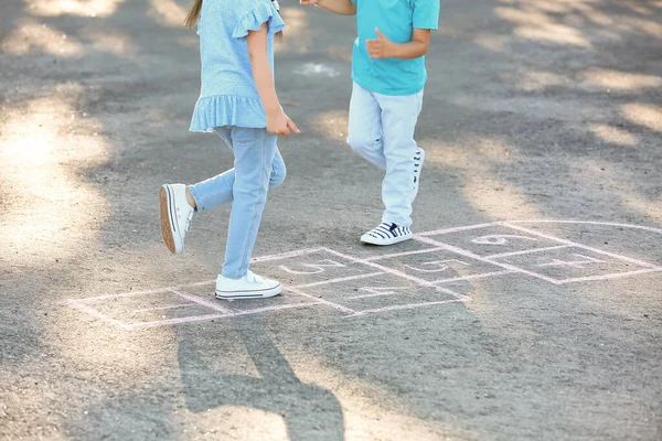 Little Children Playing Hopscotch Outdoors — Stock Photo, Image