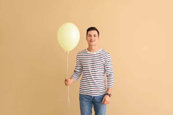Young Man Balloon Color Background — Stock Photo, Image
