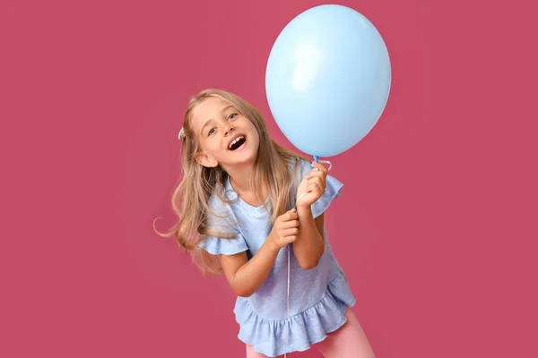 Menina Com Balão Cor Fundo — Fotografia de Stock