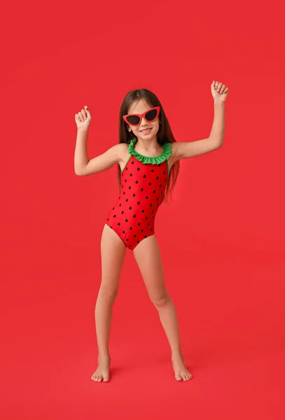 Little Girl Swimsuit Color Background — Stock Photo, Image