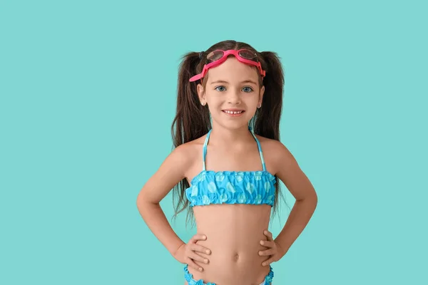 Little Girl Swimsuit Color Background — Stock Photo, Image