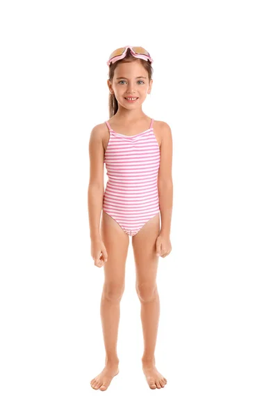 Kleines Mädchen Badeanzug Auf Weißem Hintergrund — Stockfoto