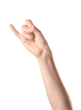 Beyaz arka planda J harfi görünüyor. İşaret dili alfabesi