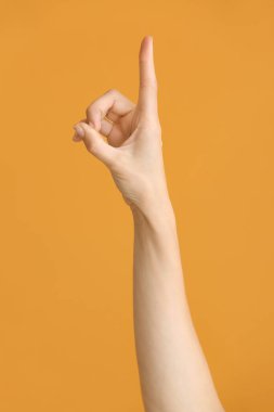 Renk arkaplanındaki D harfini gösteriyor. İşaret dili alfabesi