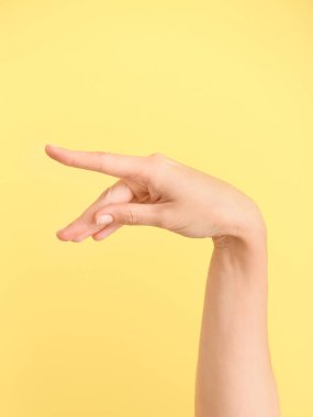 Renk arkaplanında P harfi gösteriliyor. İşaret dili alfabesi