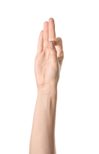 Beyaz Arka Planda Harfi Görünüyor Şaret Dili Alfabesi — Stok fotoğraf
