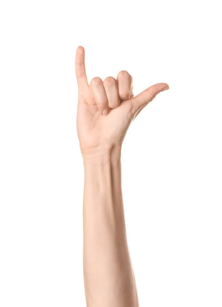 Hand Showing Letter White Background Sign Language Alphabet — Stock Photo, Image