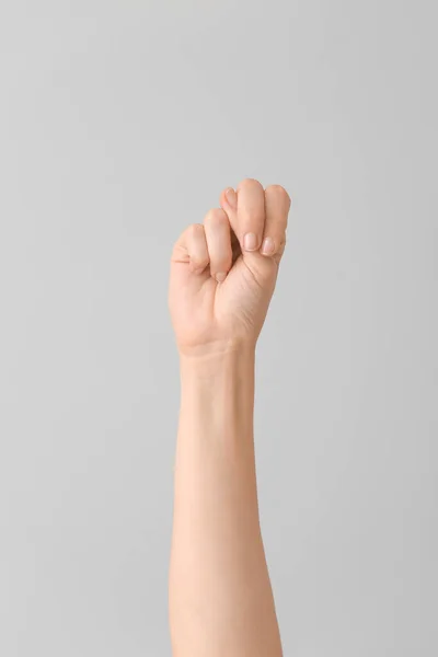 Hand Showing Letter Grey Background Sign Language Alphabet — Stock Photo, Image