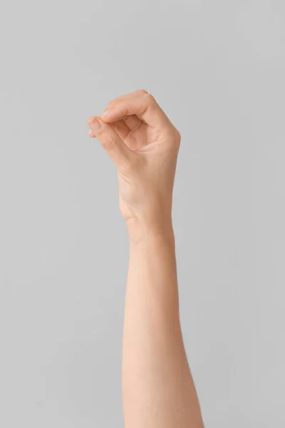 Hand Showing Letter Grey Background Sign Language Alphabet — Stock Photo, Image