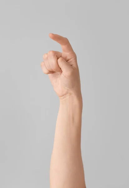 Gri Arka Planda Harfi Görünüyor Şaret Dili Alfabesi — Stok fotoğraf