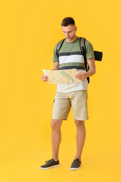Male Tourist Map Color Background — Stock Photo, Image