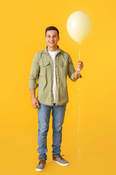 Young Man Balloon Color Background — Stock Photo, Image