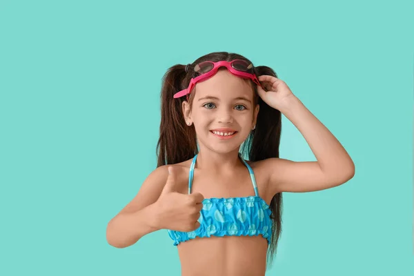 Little Girl Swimsuit Color Background — Stock Photo, Image