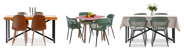 Set Aus Verschiedenen Tischen Und Stühlen Auf Weißem Hintergrund — Stockfoto