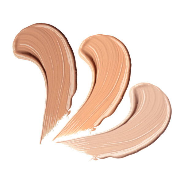 Samples of foundation for makeup on white background