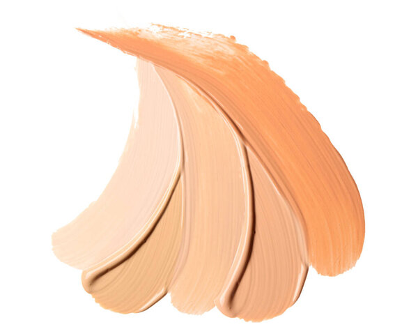 Samples of foundation for makeup on white background