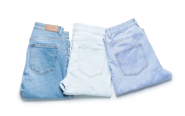 Calça Jeans Elegante Moderno Fundo Branco — Fotografia de Stock