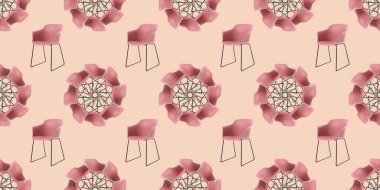 Renkli arka planda birçok pembe sandalye