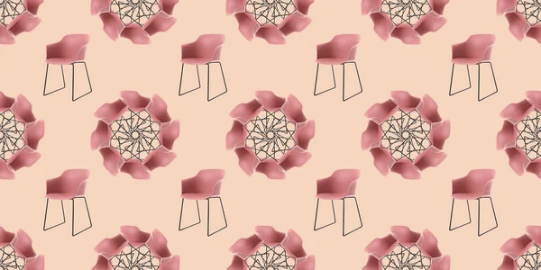 Renkli arka planda birçok pembe sandalye