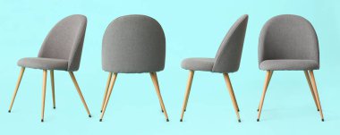 Turkuaz arka planda sandalyeler