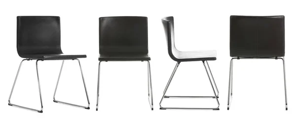 一套白色背景的现代黑色椅子 — 图库照片